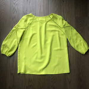 Fluorescent green silk three-quarter sleeve blouse